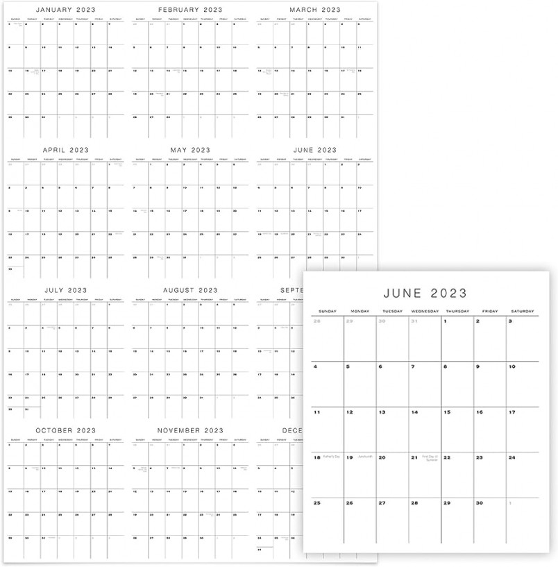 Aesthetic Yearly Calendar in White/Black - Runs from January