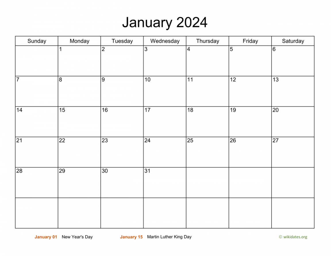 Basic Calendar for January   WikiDates
