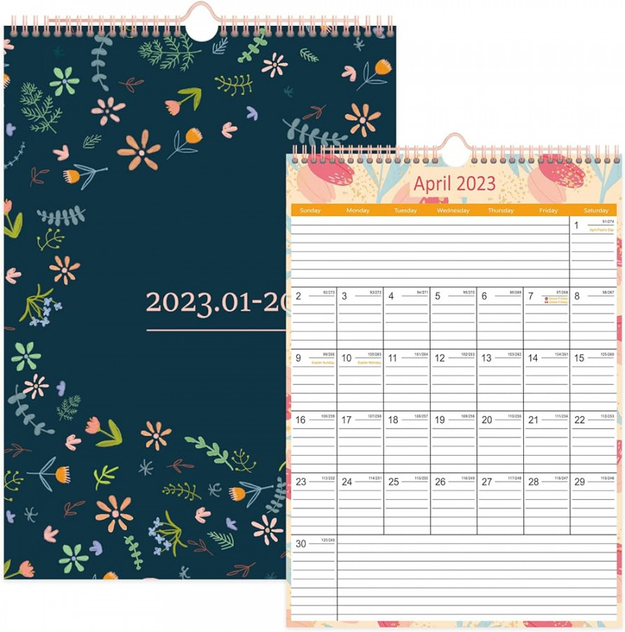 Calendar , Wall Calendar -,  Months, Runs Until June ,  Large Wall Desk Calendrier "x" with Planner Stickers and Plastic Cover,