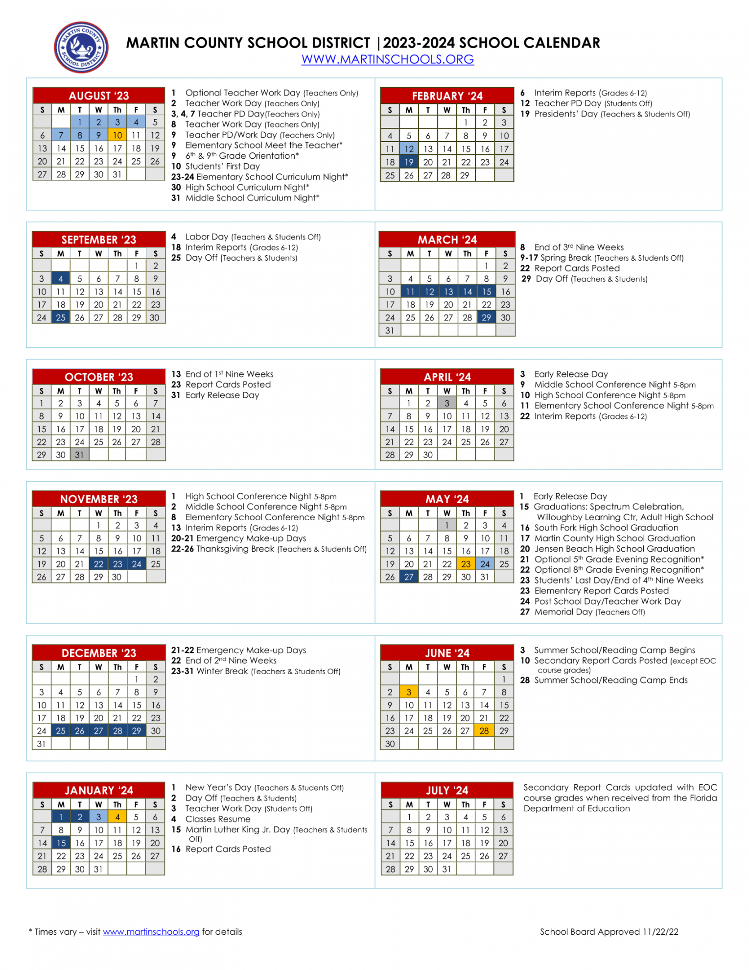 Calendars  MARTIN COUNTY SCHOOL DISTRICT