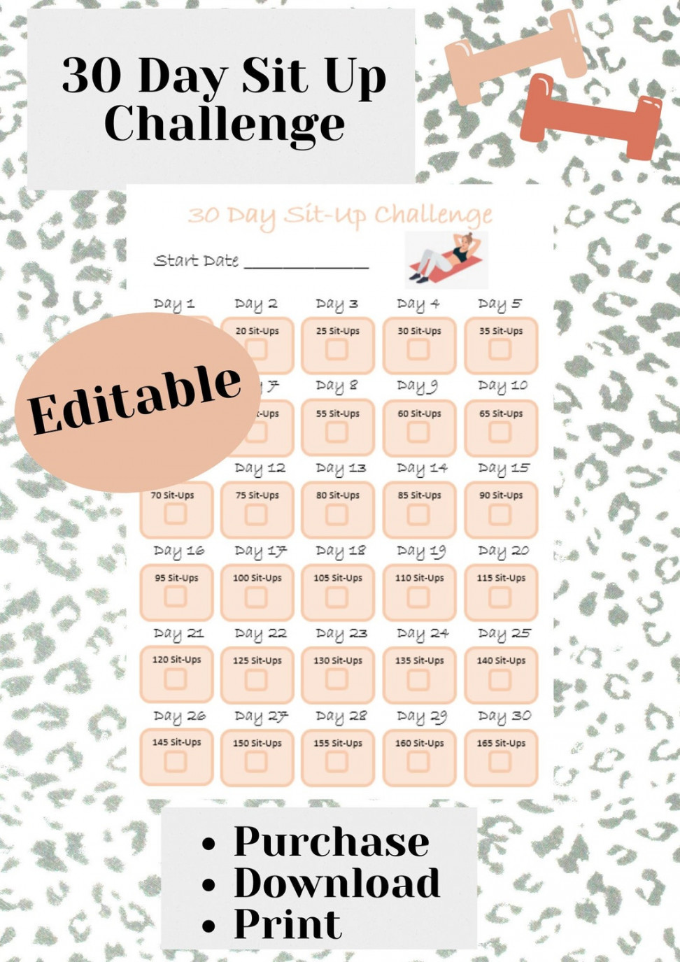 Day Sit-up Challenge Form Printable Challenge Workout - Etsy