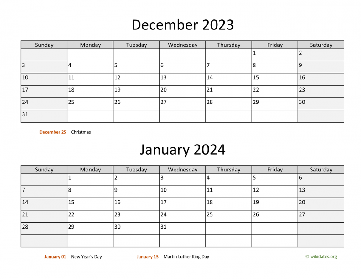 December  and January  Calendar  WikiDates