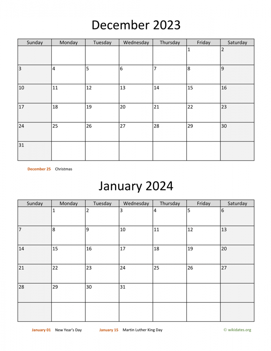 December  and January  Calendar  WikiDates