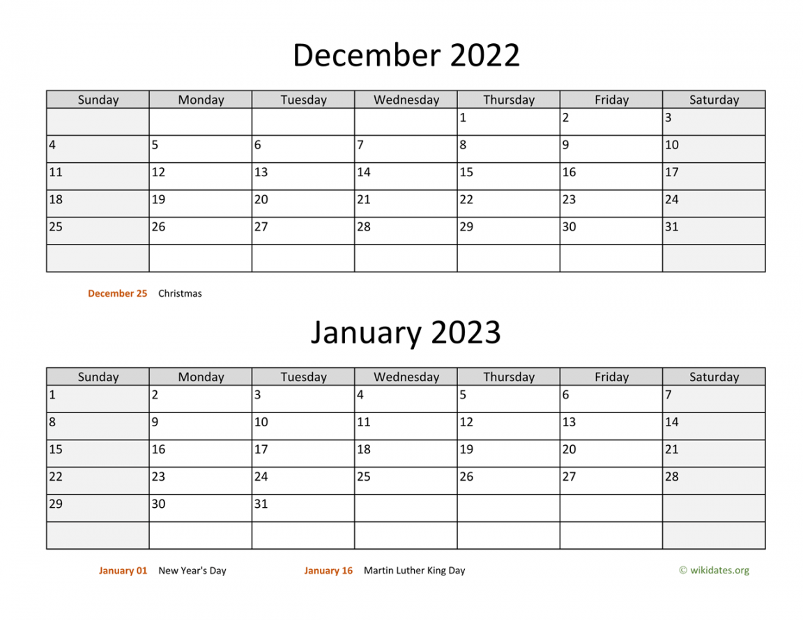 December  and January  Calendar  WikiDates