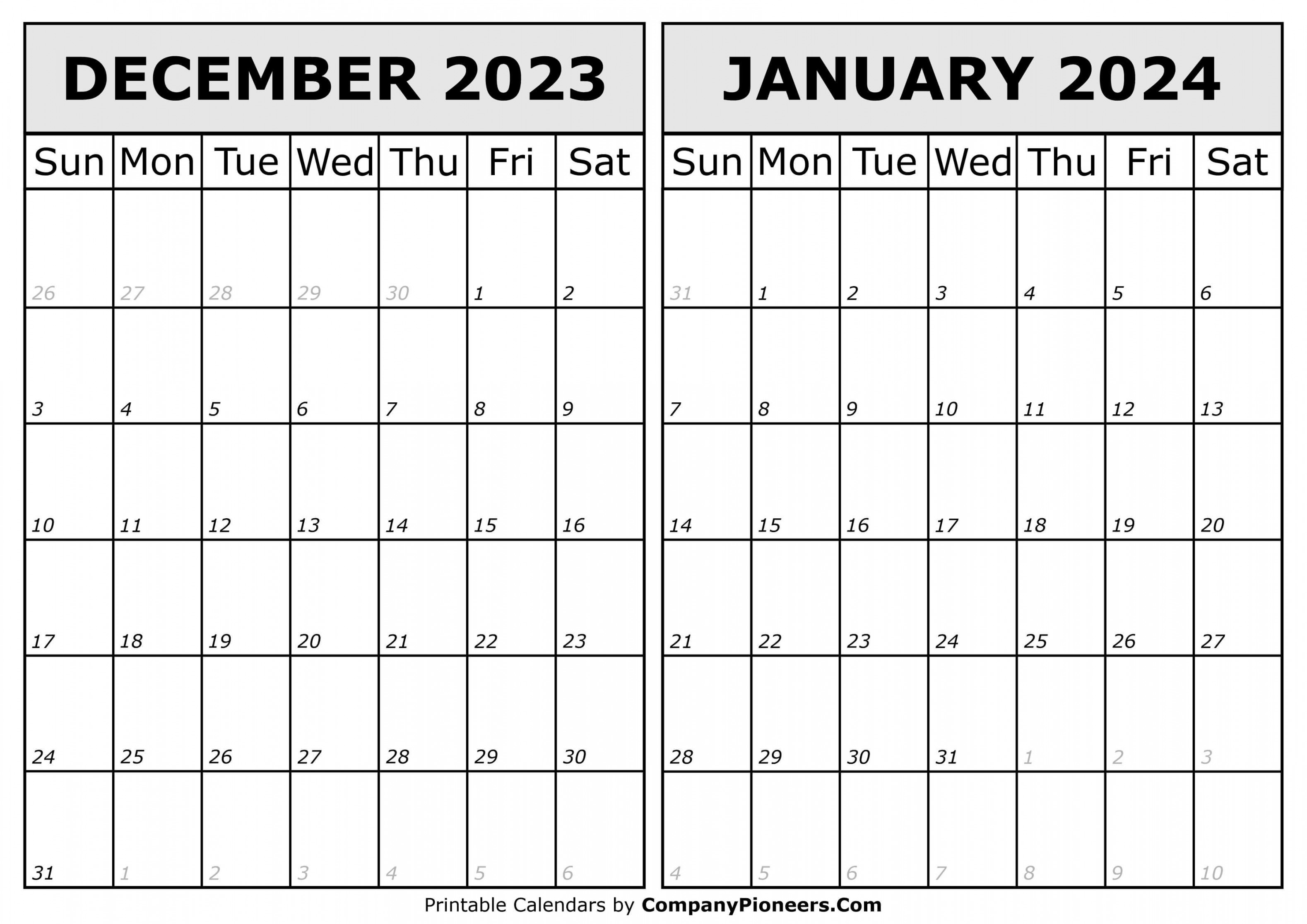 December  January  Calendar Printable - Template