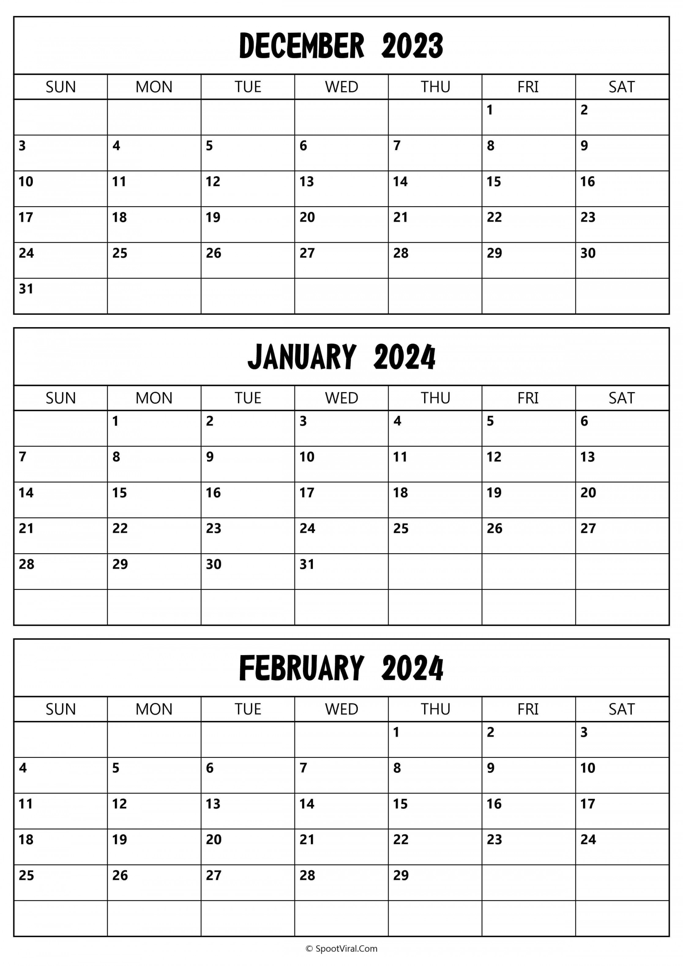 December  January February  Calendar Templates - SpootViral