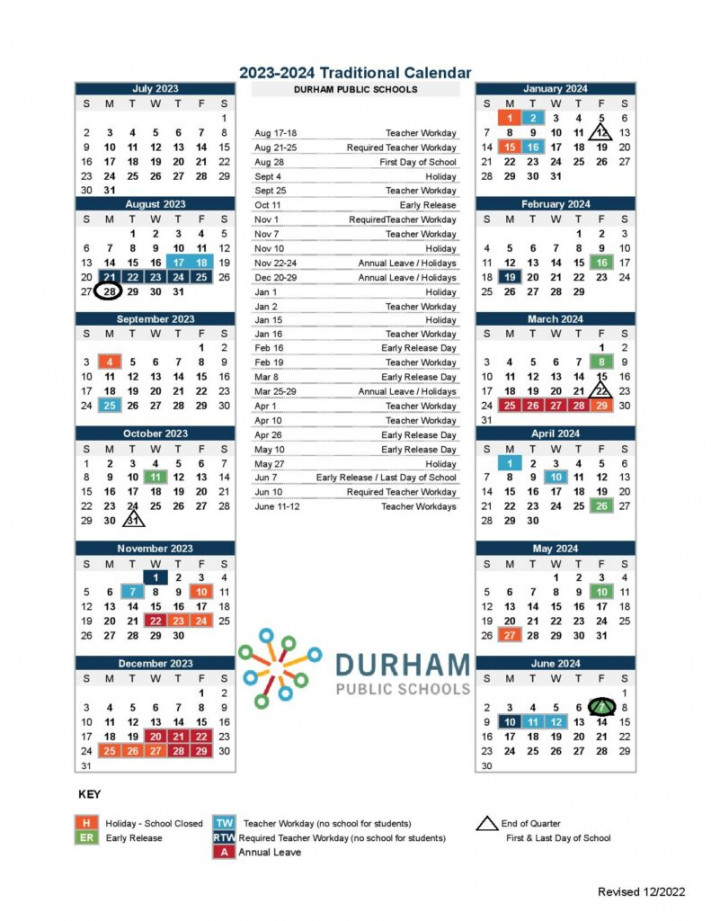 Durham Public Schools Calendar - (Holiday Breaks)