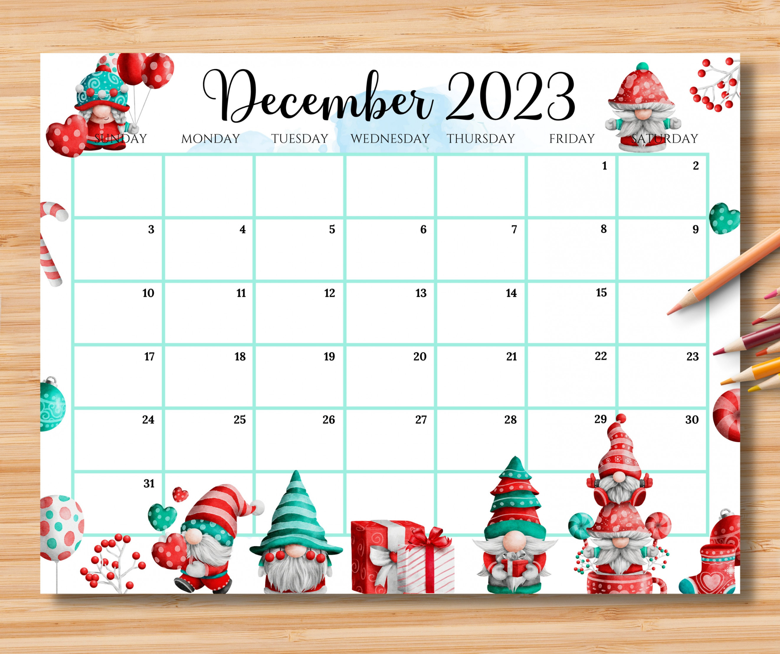 EDITABLE December  Calendar Adorable Christmas With Cute - Etsy