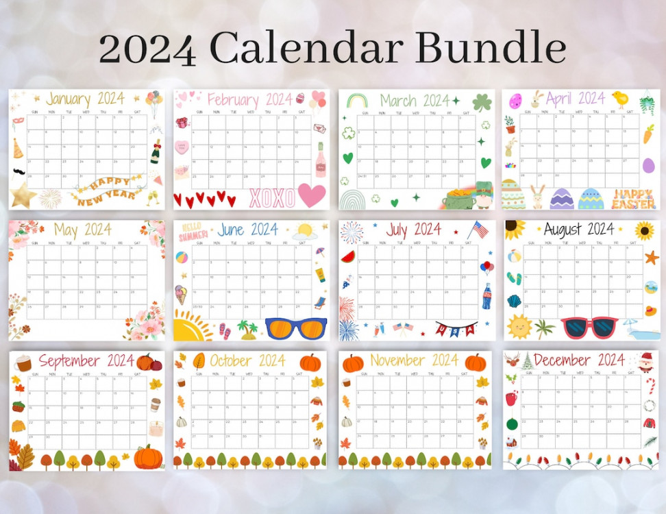 Editable January  Calendar Bundle Printable Wall Calendar