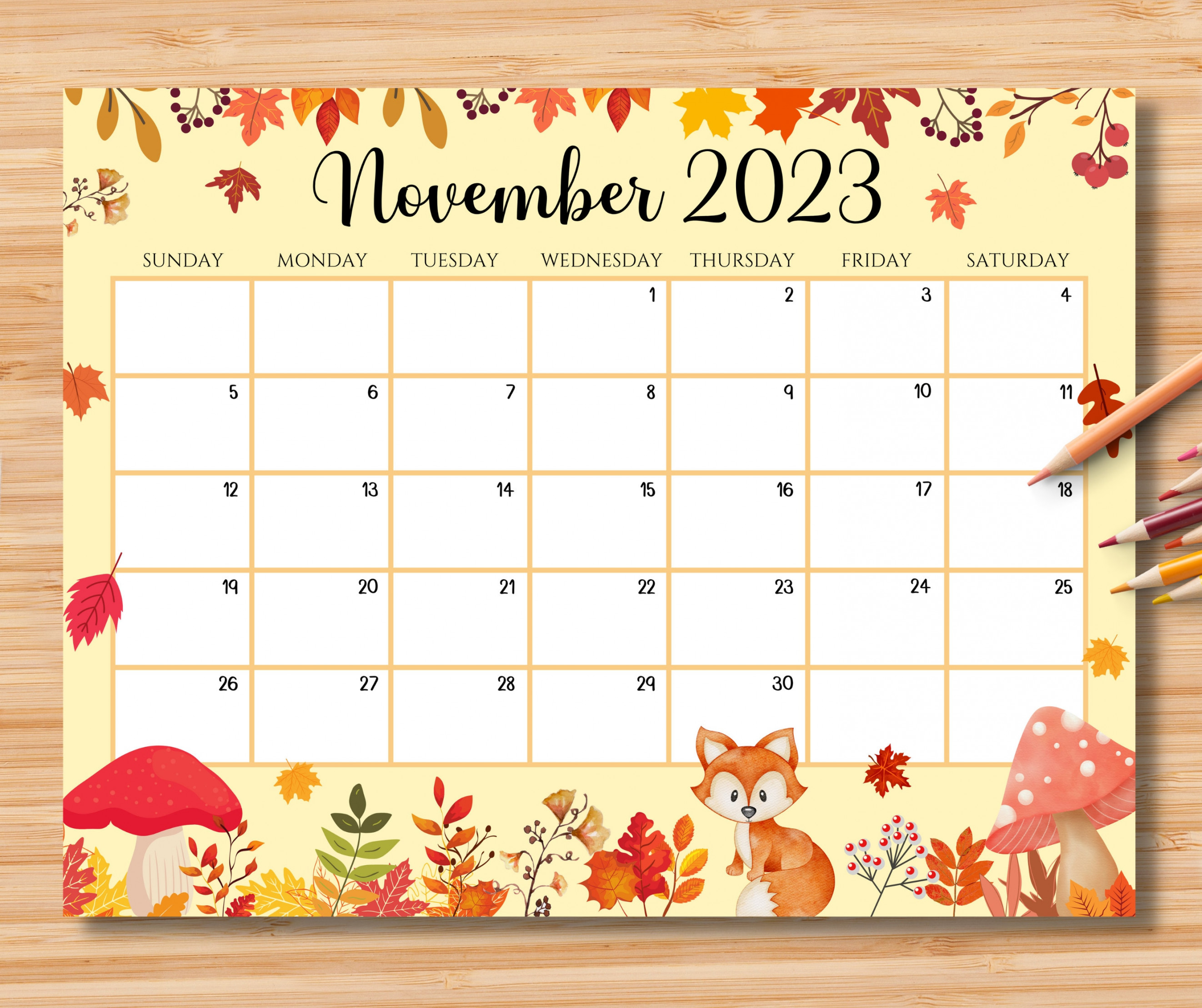 EDITABLE November  Calendar Beautiful Fall Autumn - Etsy