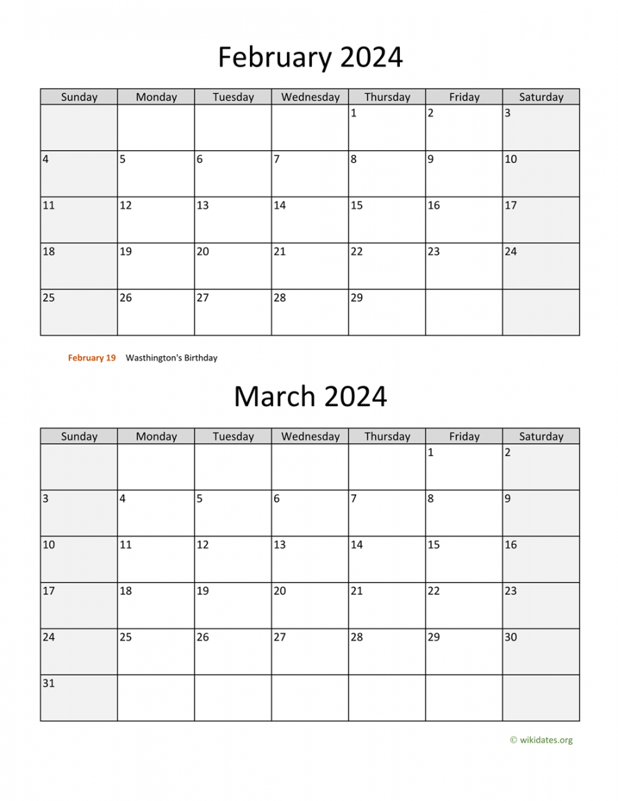 February and March  Calendar  WikiDates