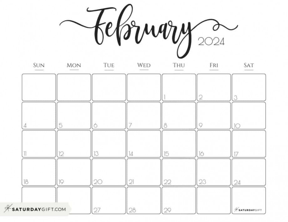 February  Calendar -  Cute & FREE Printables  SaturdayGift