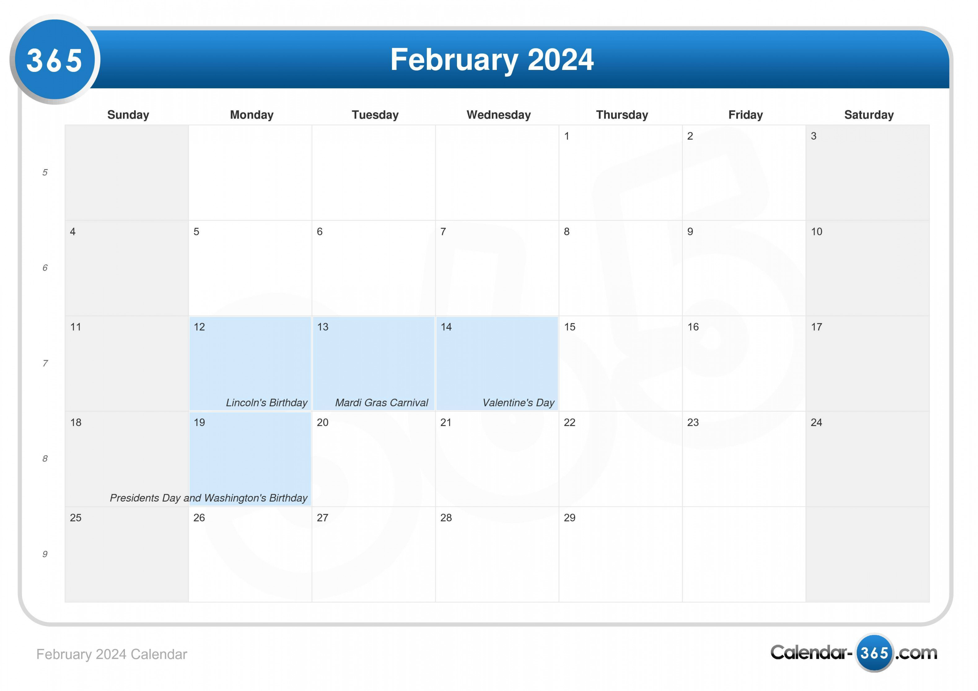 February  Calendar