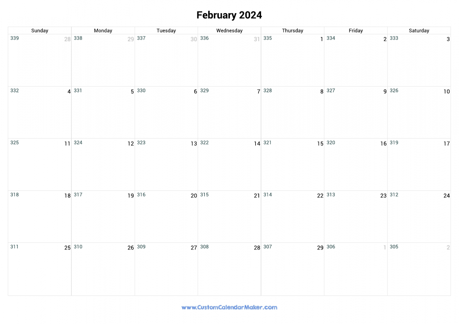 February  Remaining Days Calendar