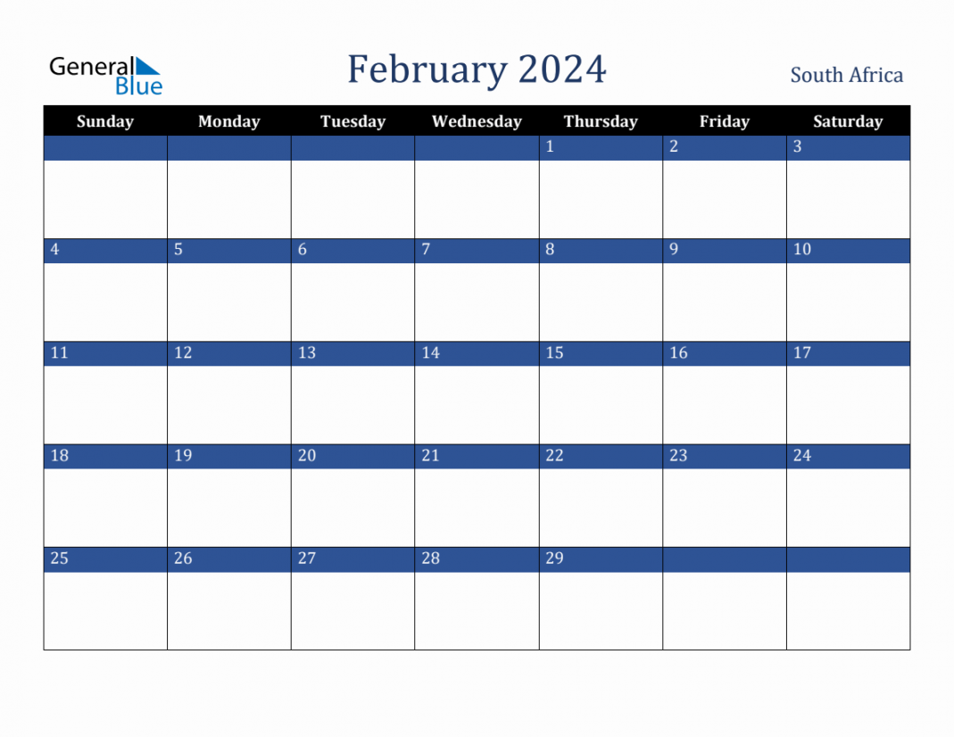 February  South Africa Holiday Calendar