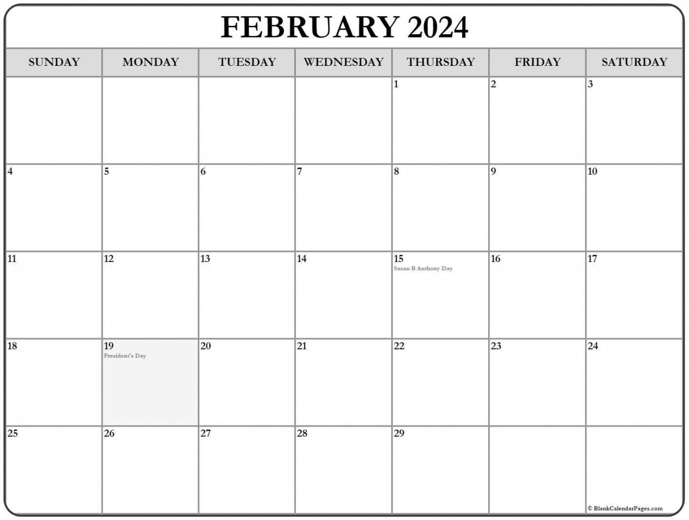 february with holidays calendar 1