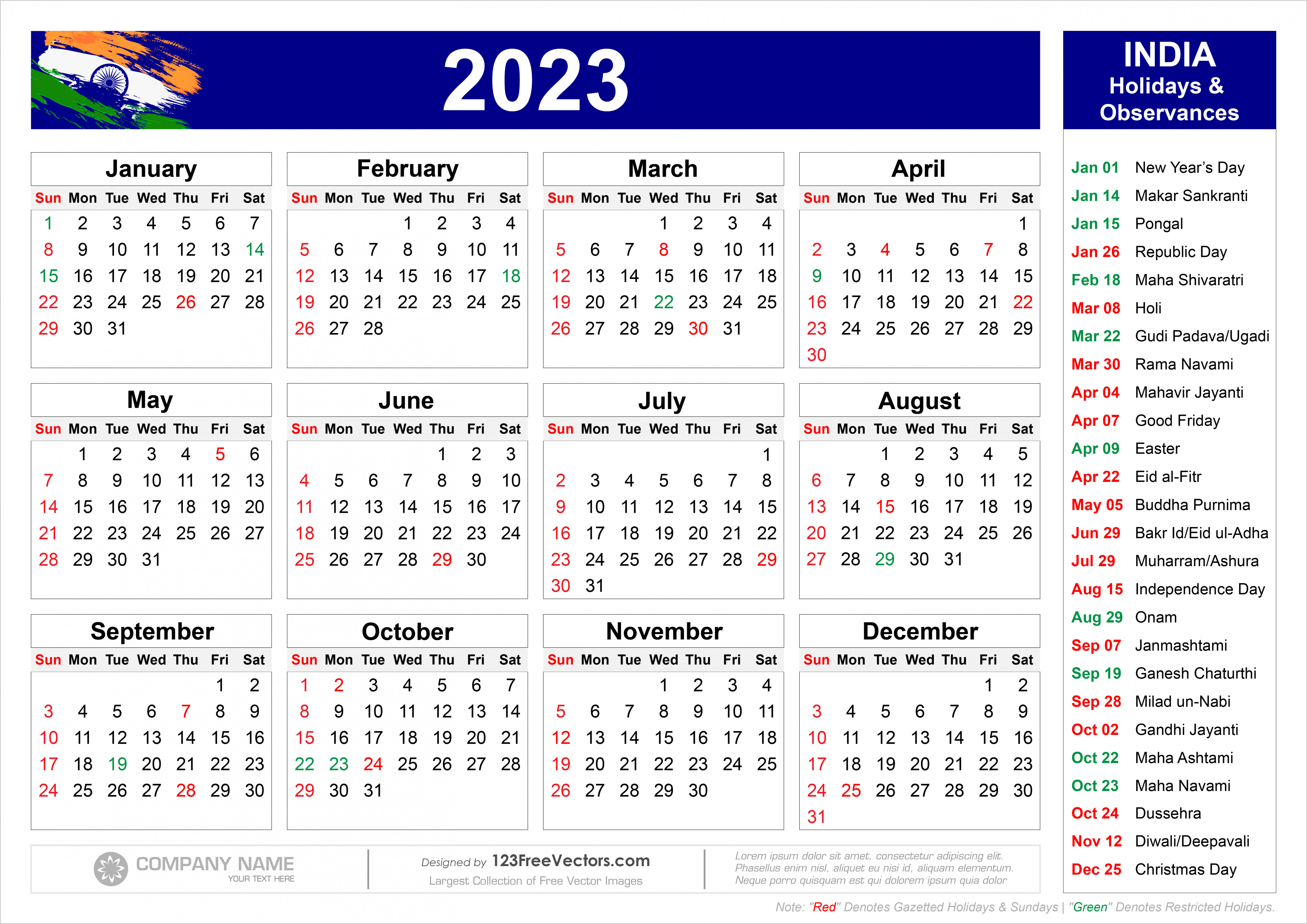 Free Calendar  India