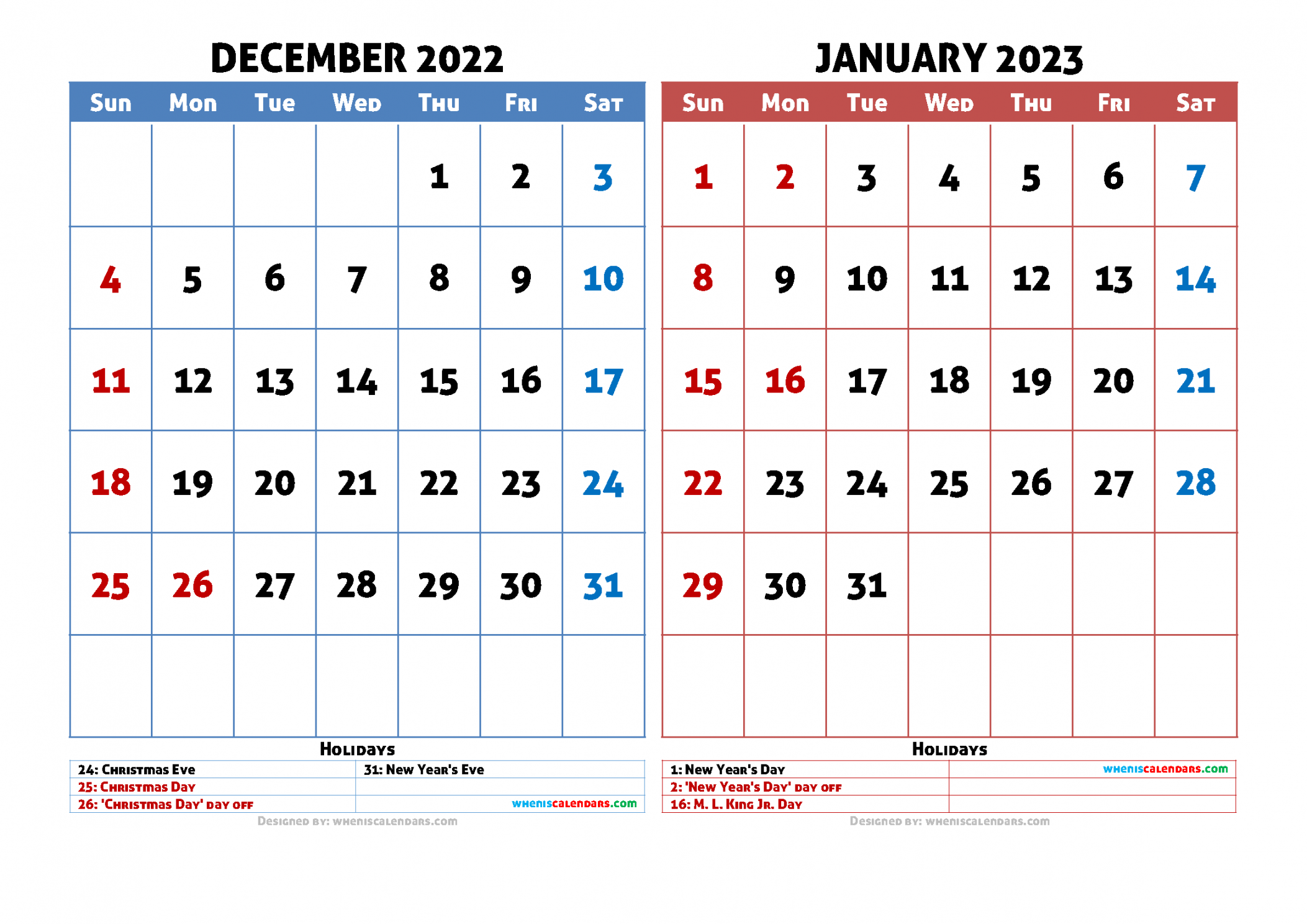Free December  January  Calendar Printable PDF
