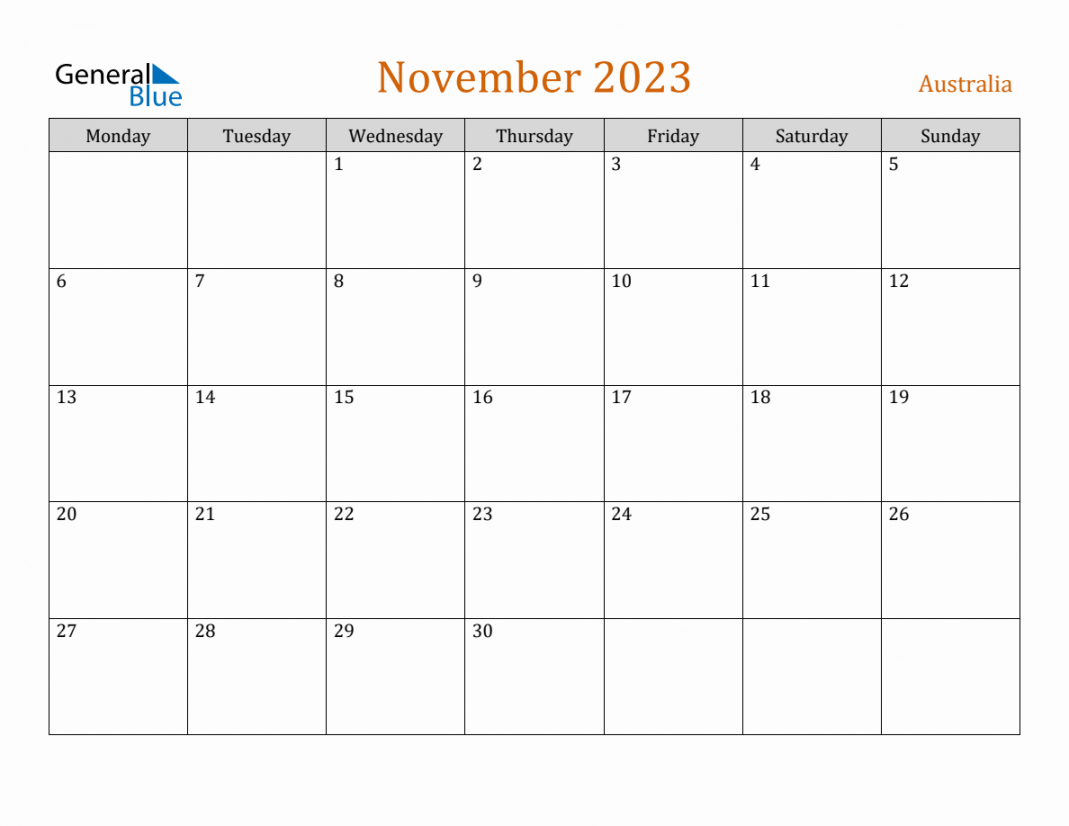 Free November  Australia Calendar
