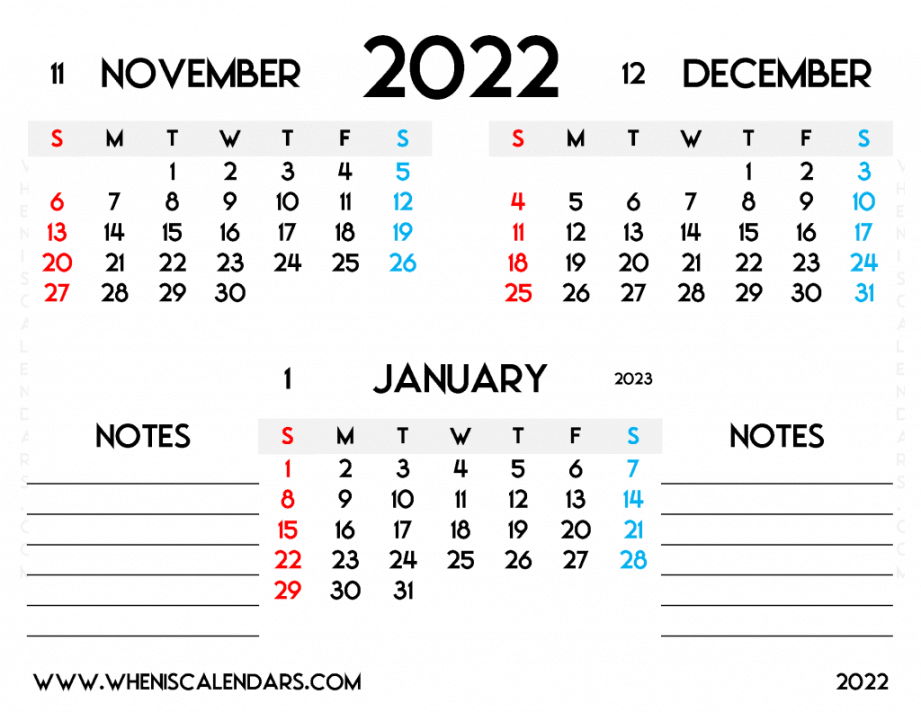 Free November December  January  Calendar Printable PDF In