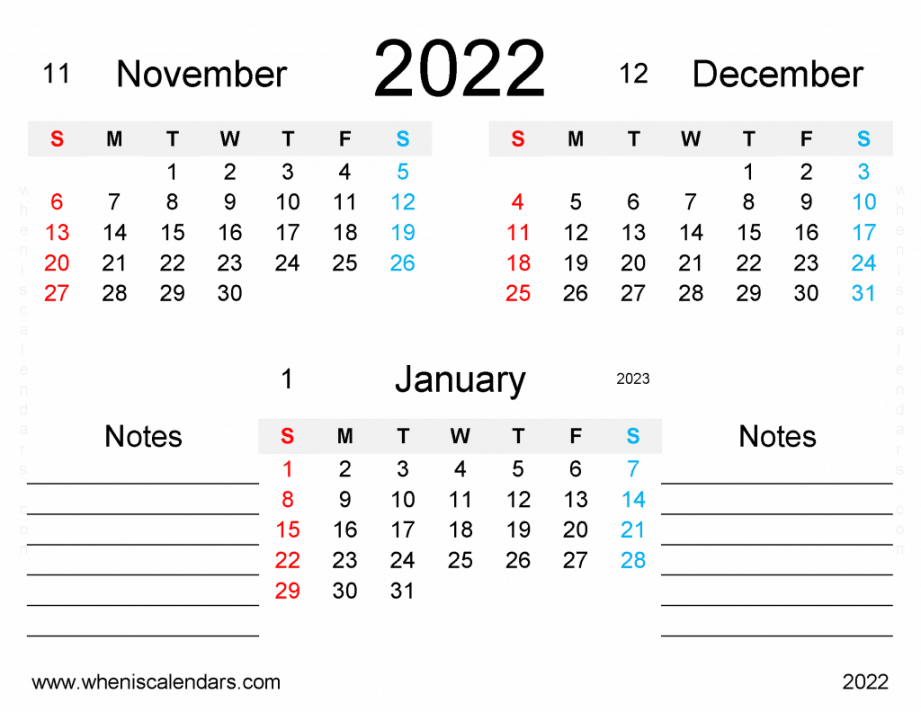 free november december january calendar printable pdf in 2