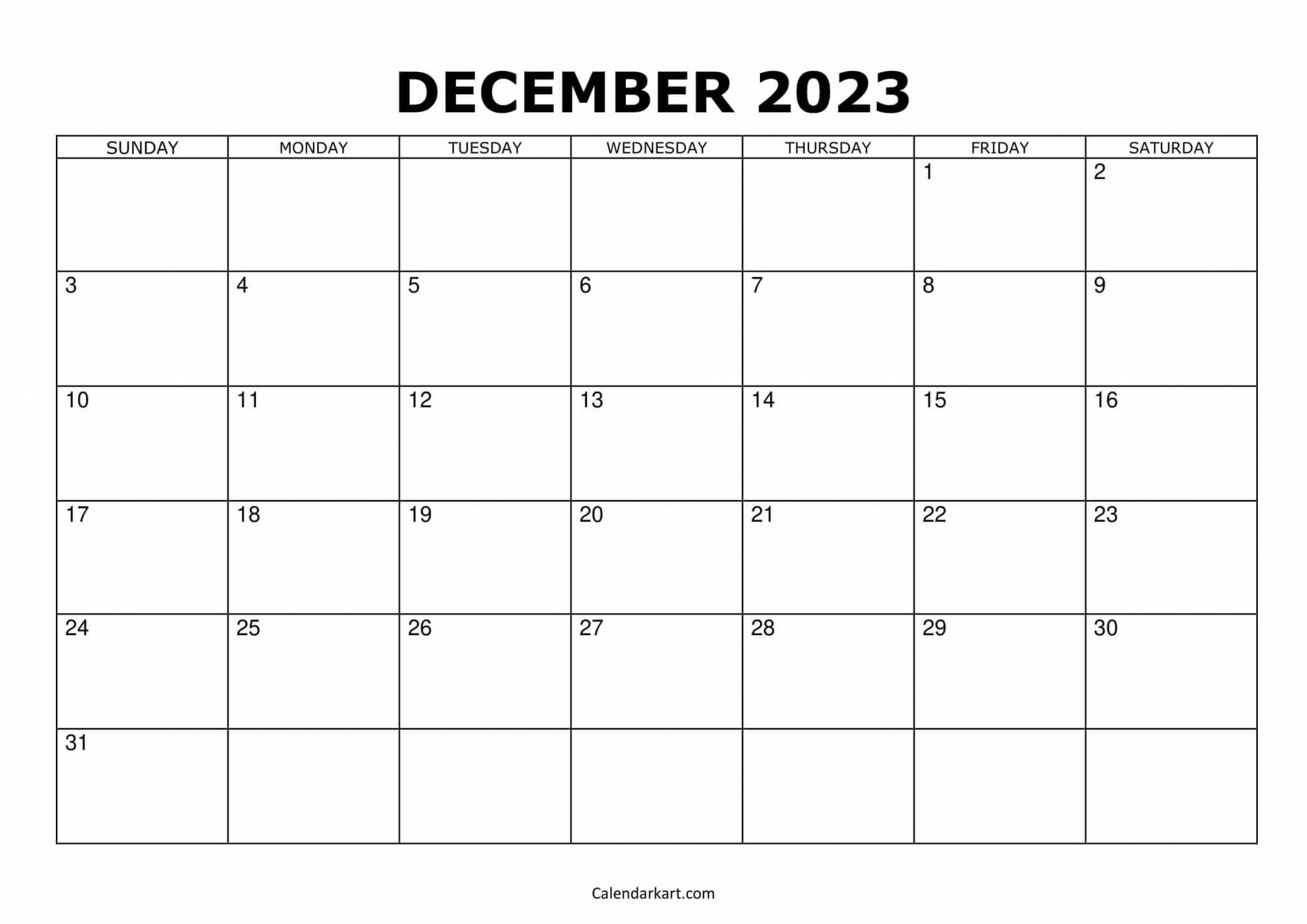 Free Printable December  Calendars - CalendarKart