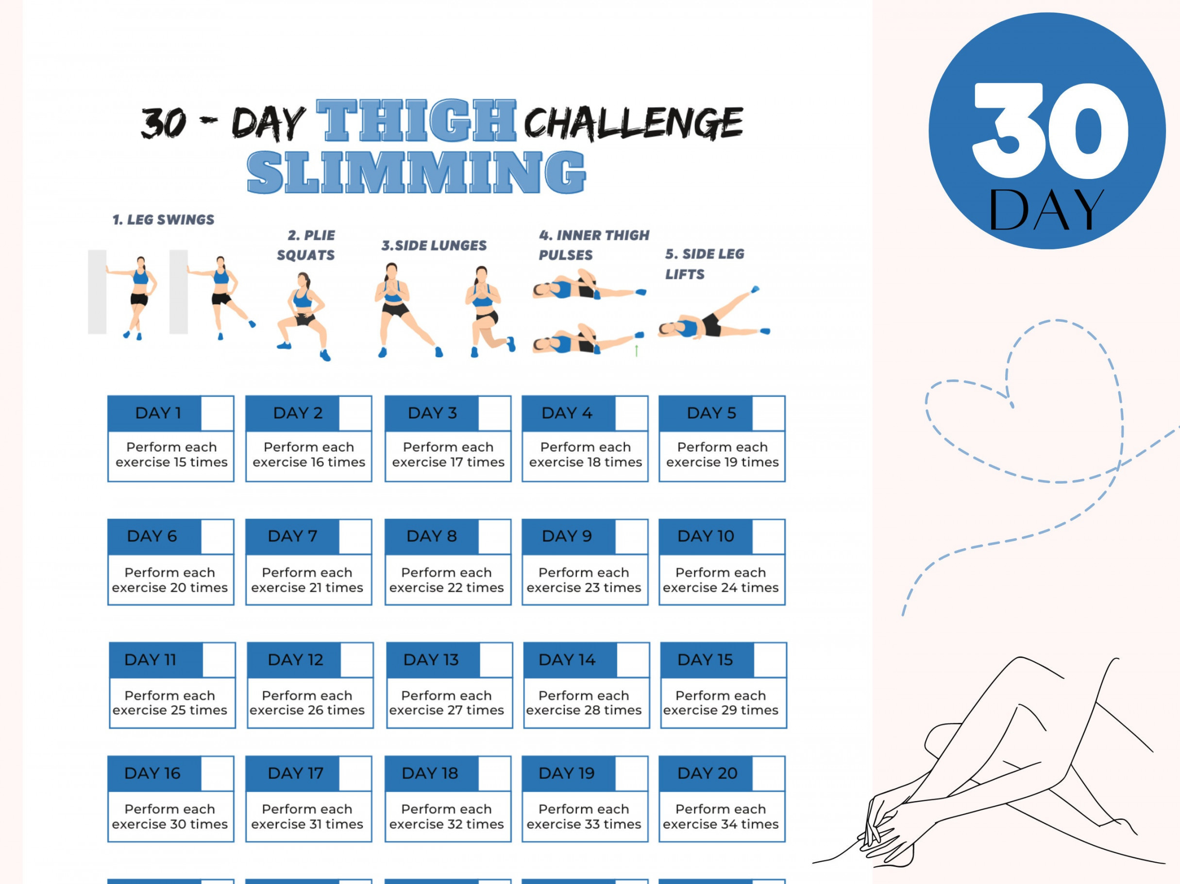 get slimmer thighs in days printable pdf workout plan etsy 0