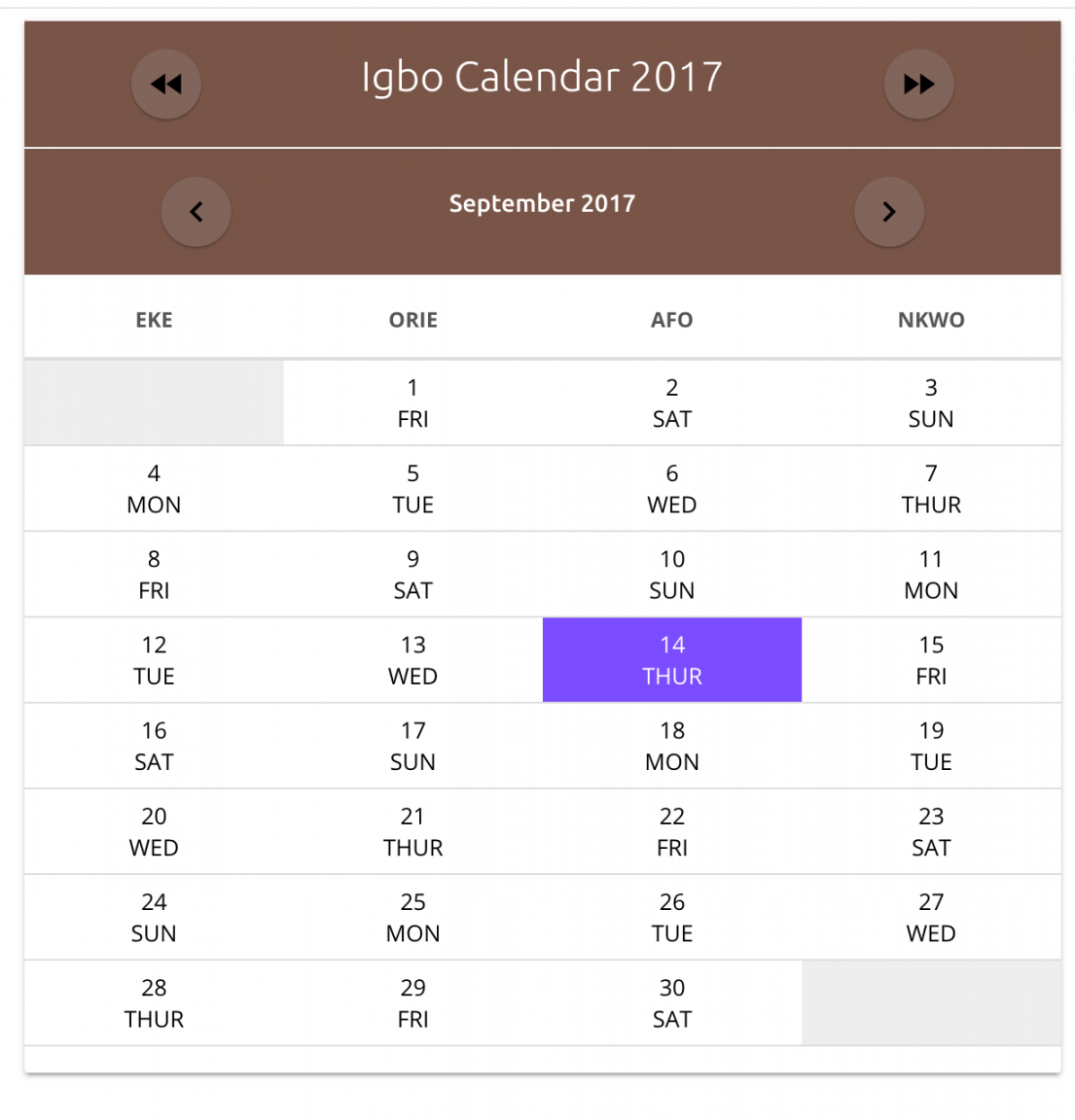 Igbo Calendar Widget and Igbo Market Day Finder  Silver Ibenye