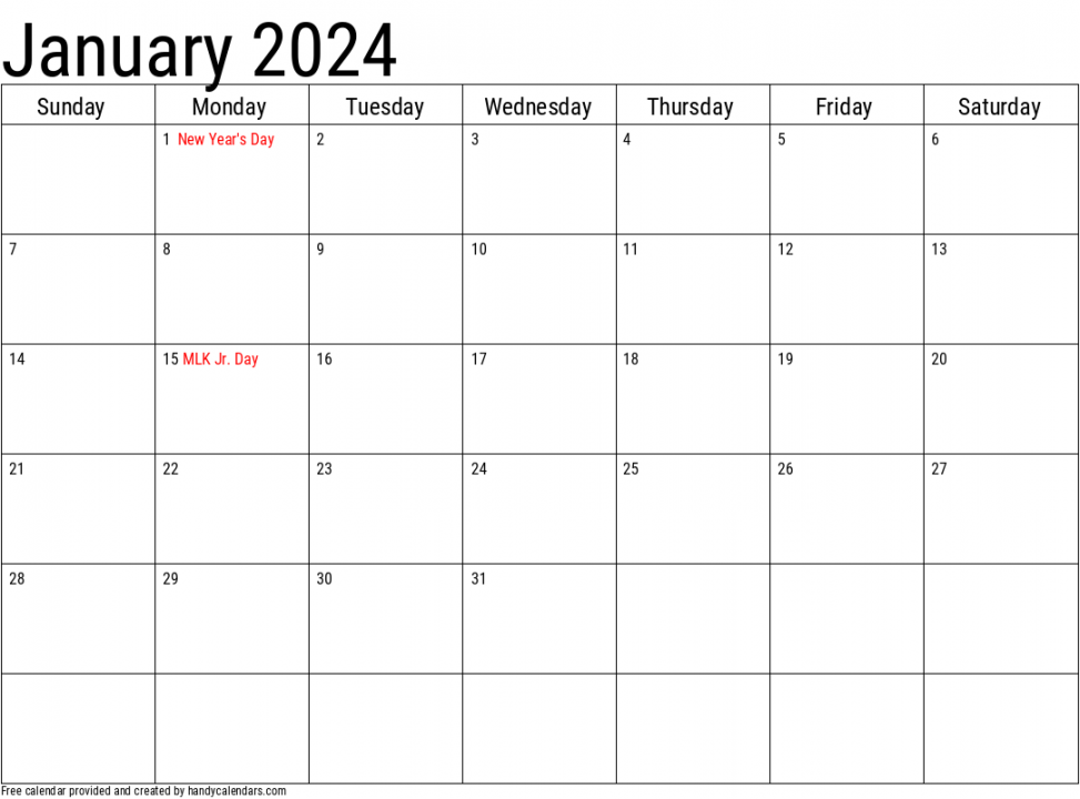 January Calendars - Handy Calendars