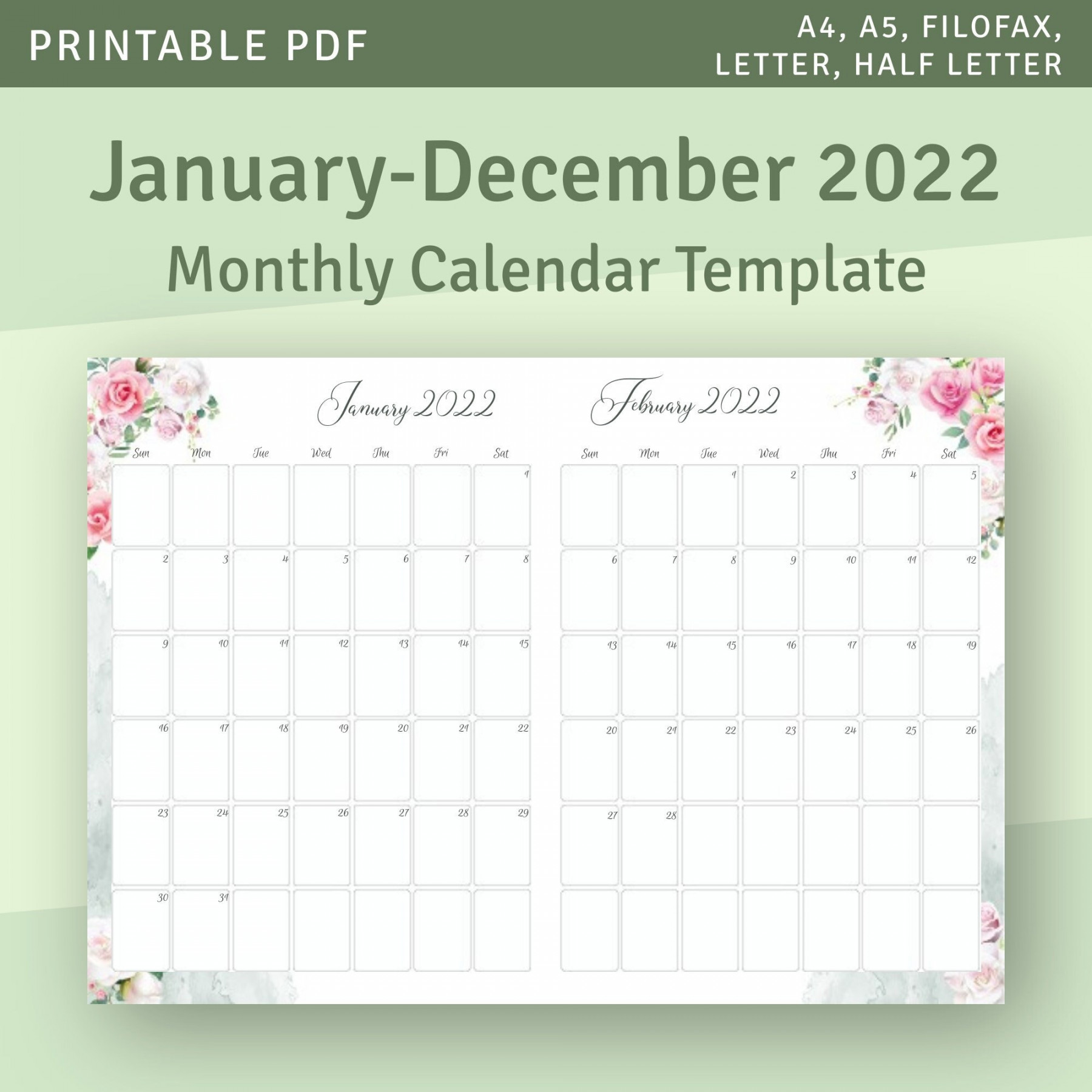 January December  &  Two Months on Page Calendar - Etsy