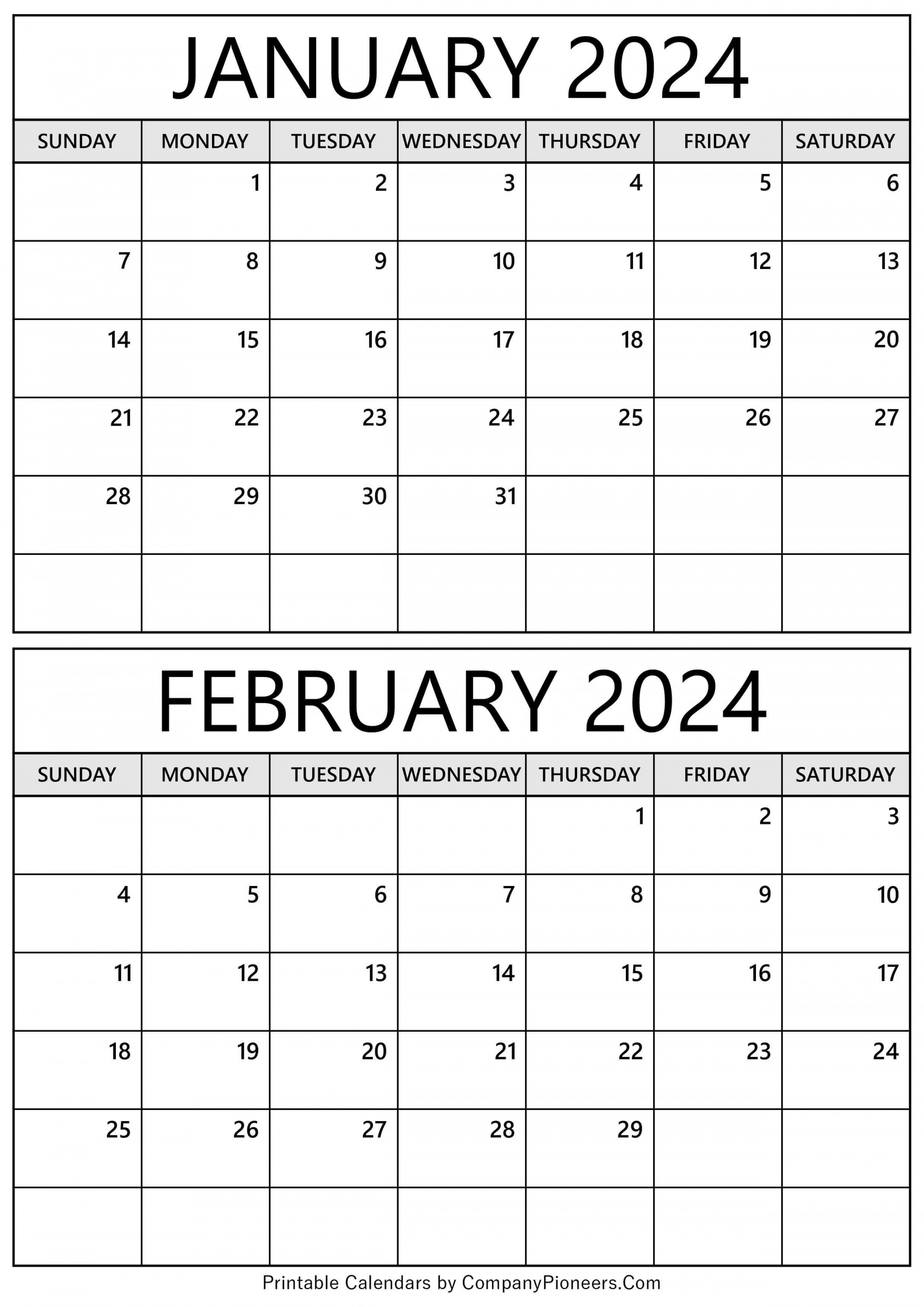 January February  Calendar Printable - Template