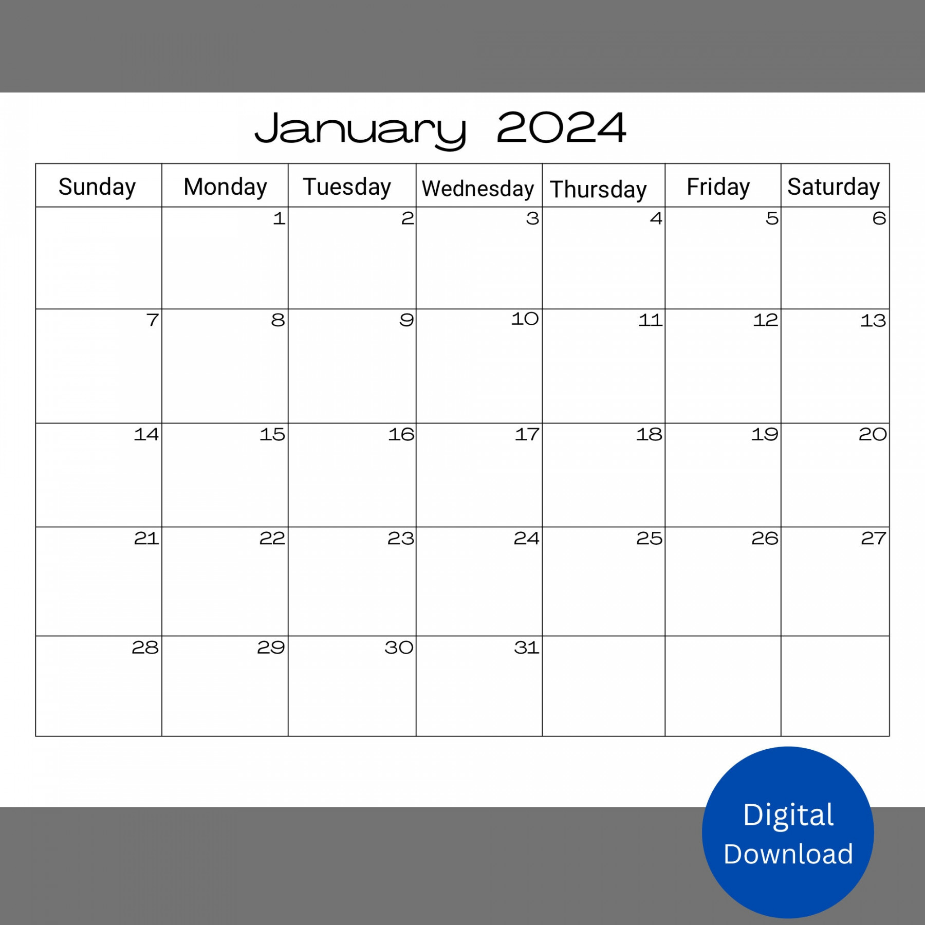 January  Printable Calendar Digital Download PDF - Etsy