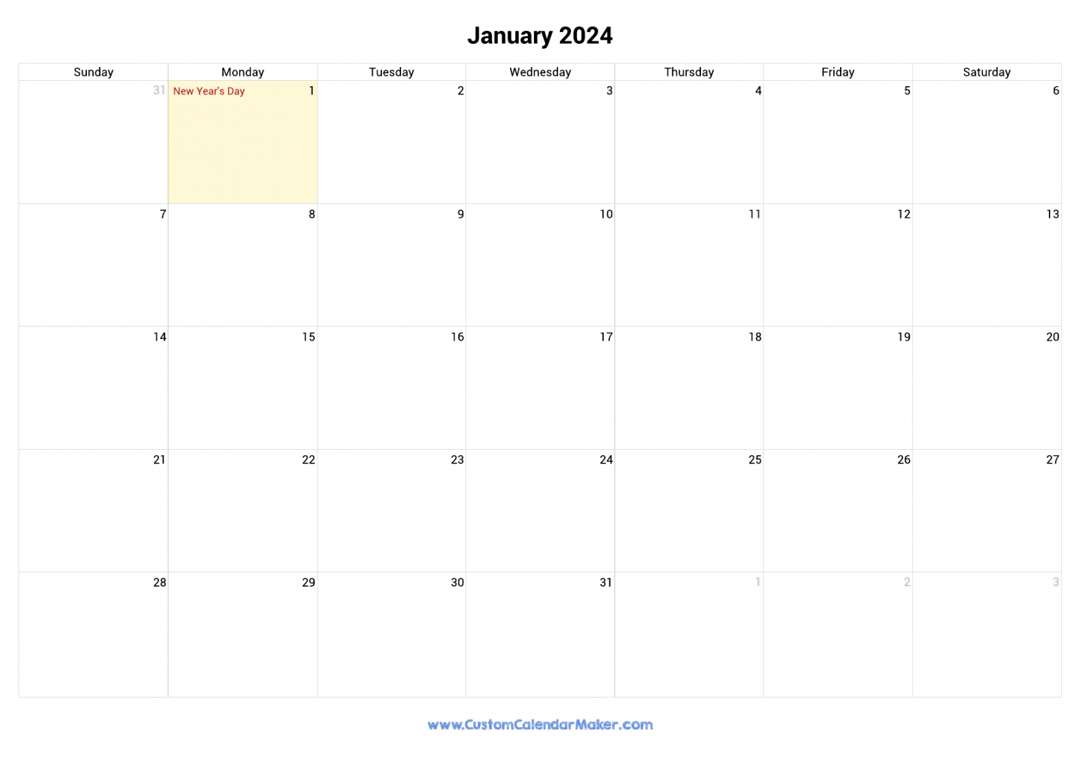 January  Printable Calendar With Canadian Holidays
