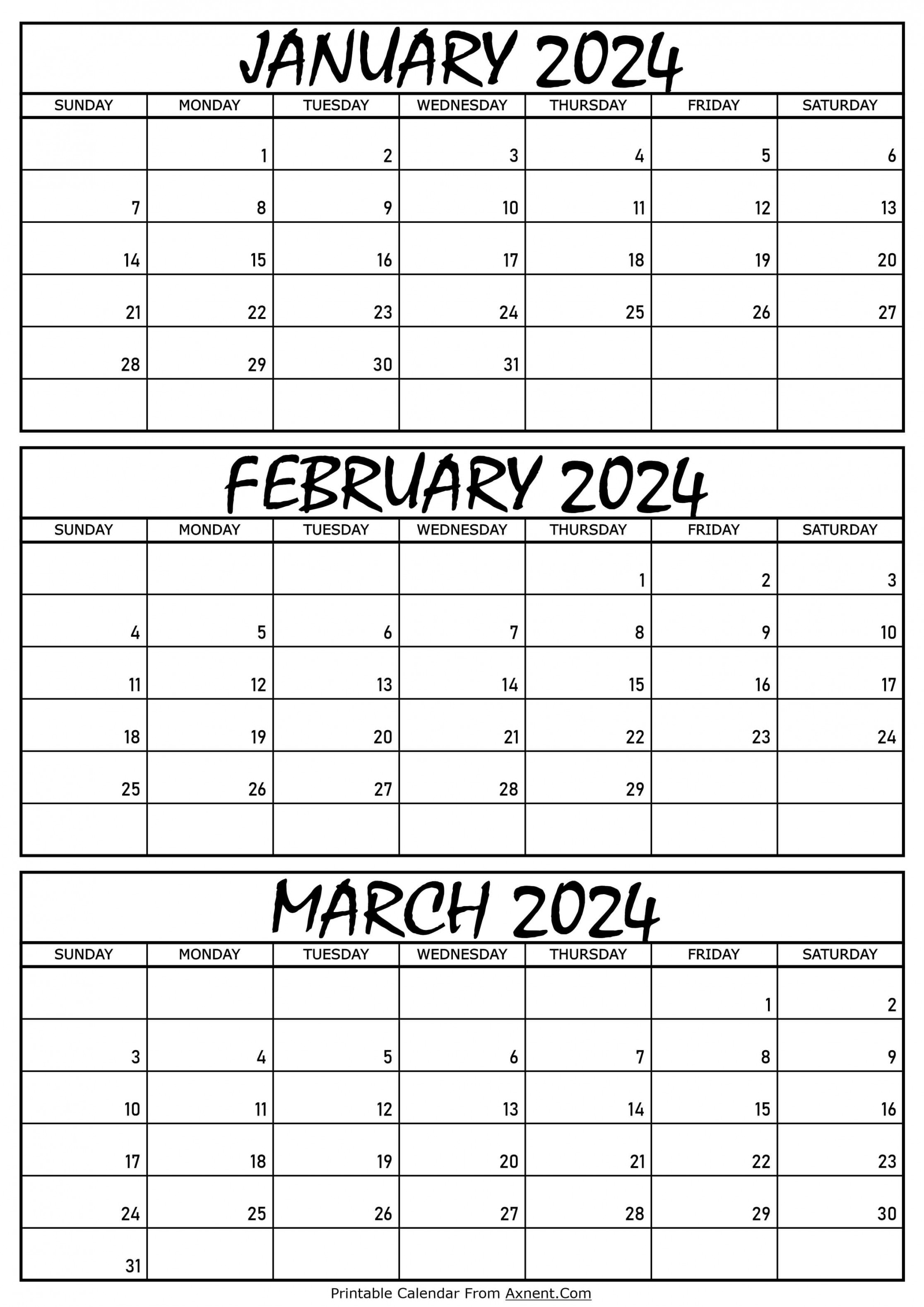 january to march calendar templates three months