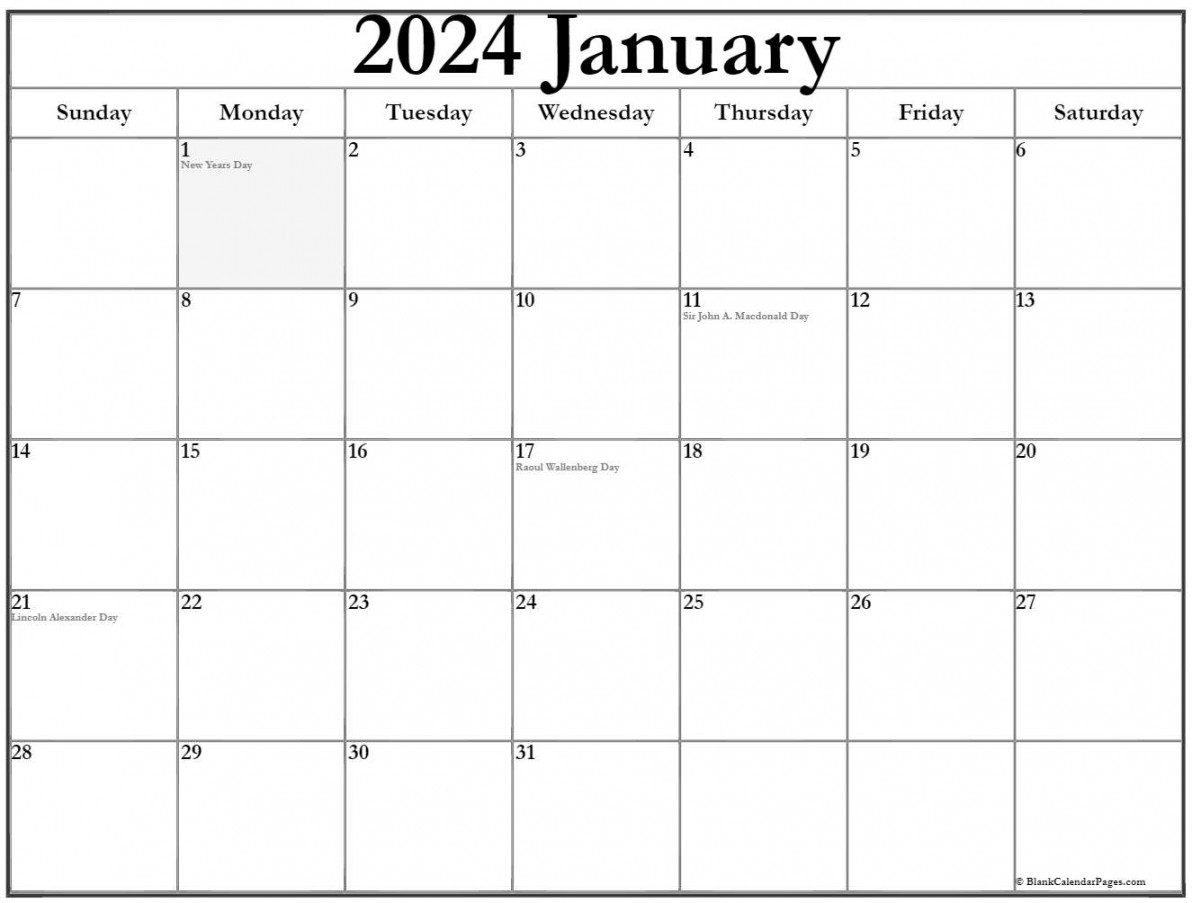 January  with holidays calendar