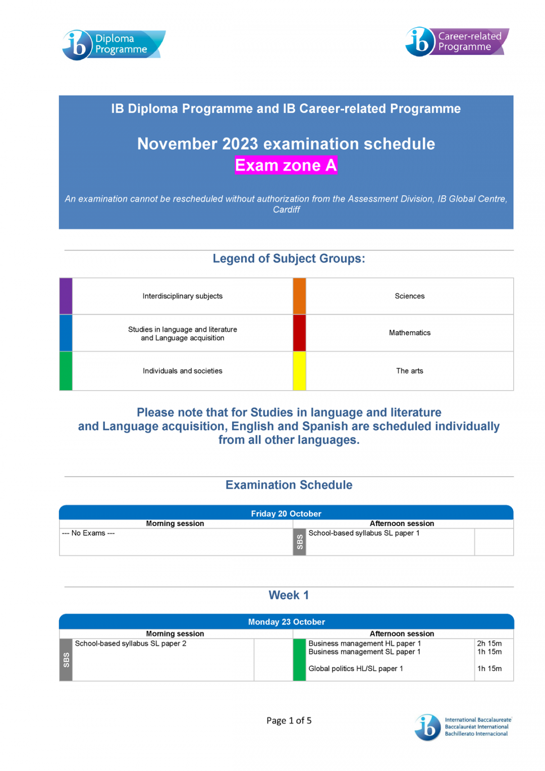 Nov  IB Exam schedule Zone A - IB Diploma Programme and IB