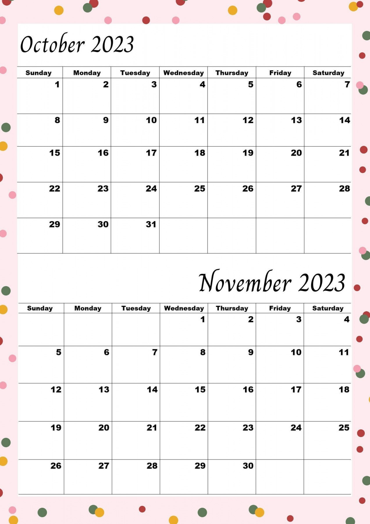October  Calendarnovember  Calendar Calendara - Etsy