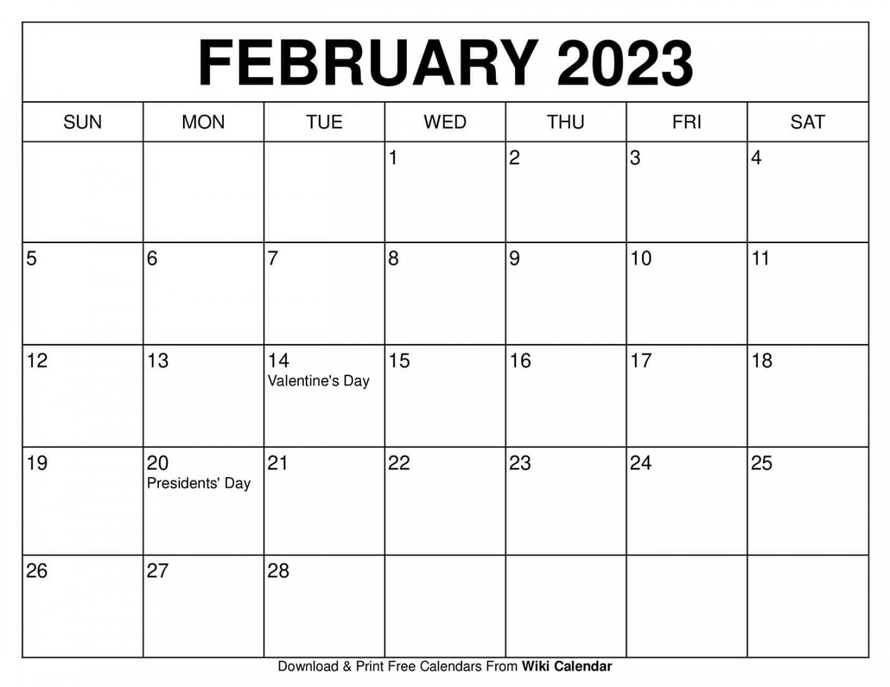 Printable February  Calendar Templates with Holidays - Wiki