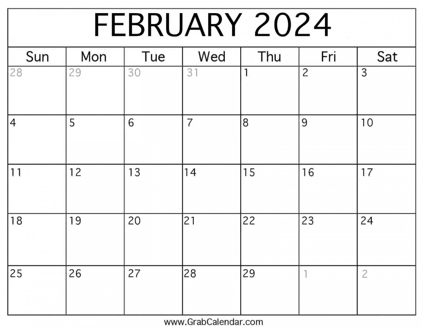 Printable February  Calendar