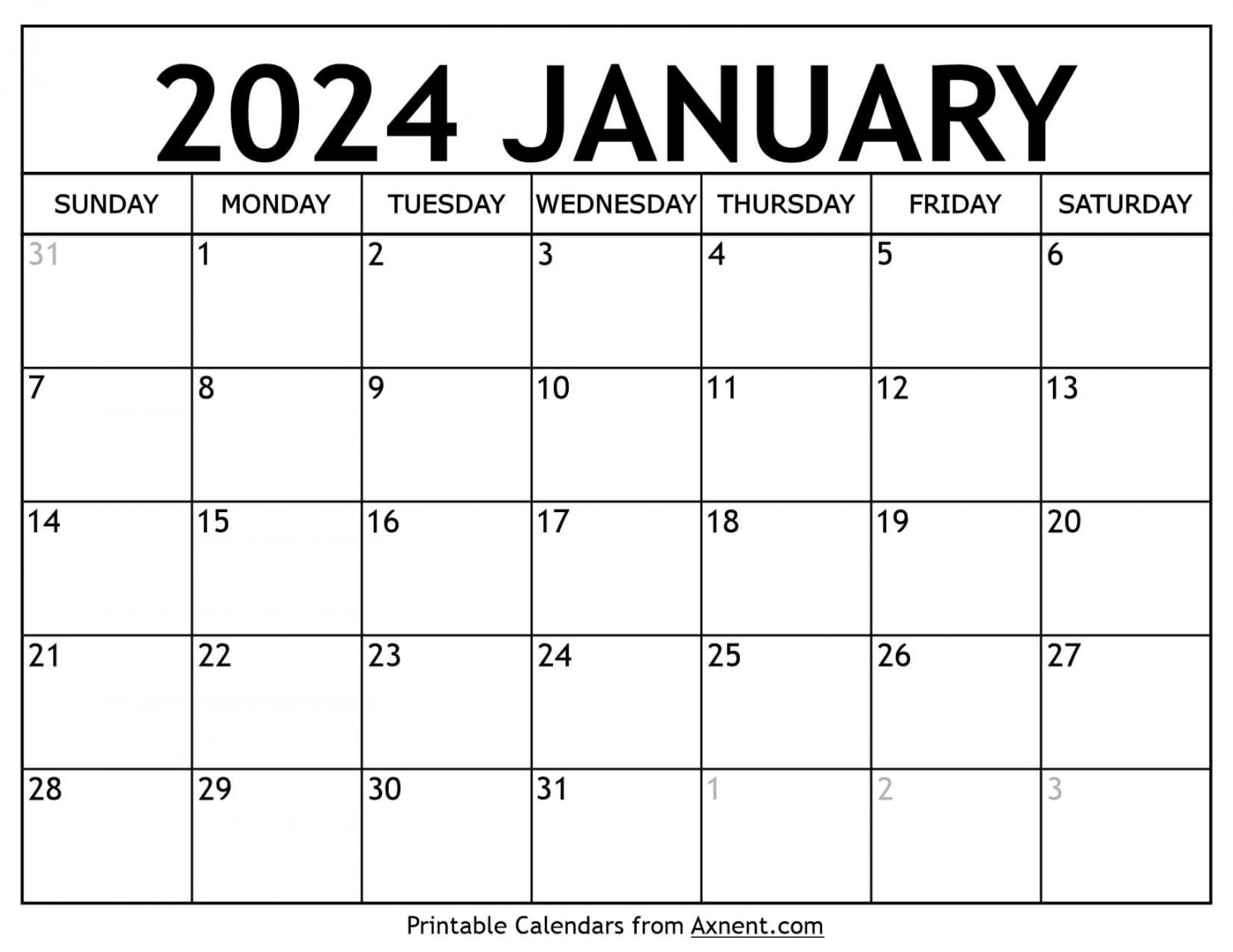 Printable January  Calendar Template - Print Now