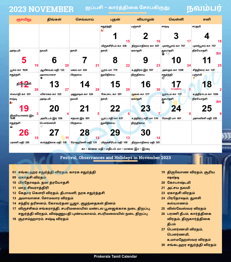 Tamil Calendar , November