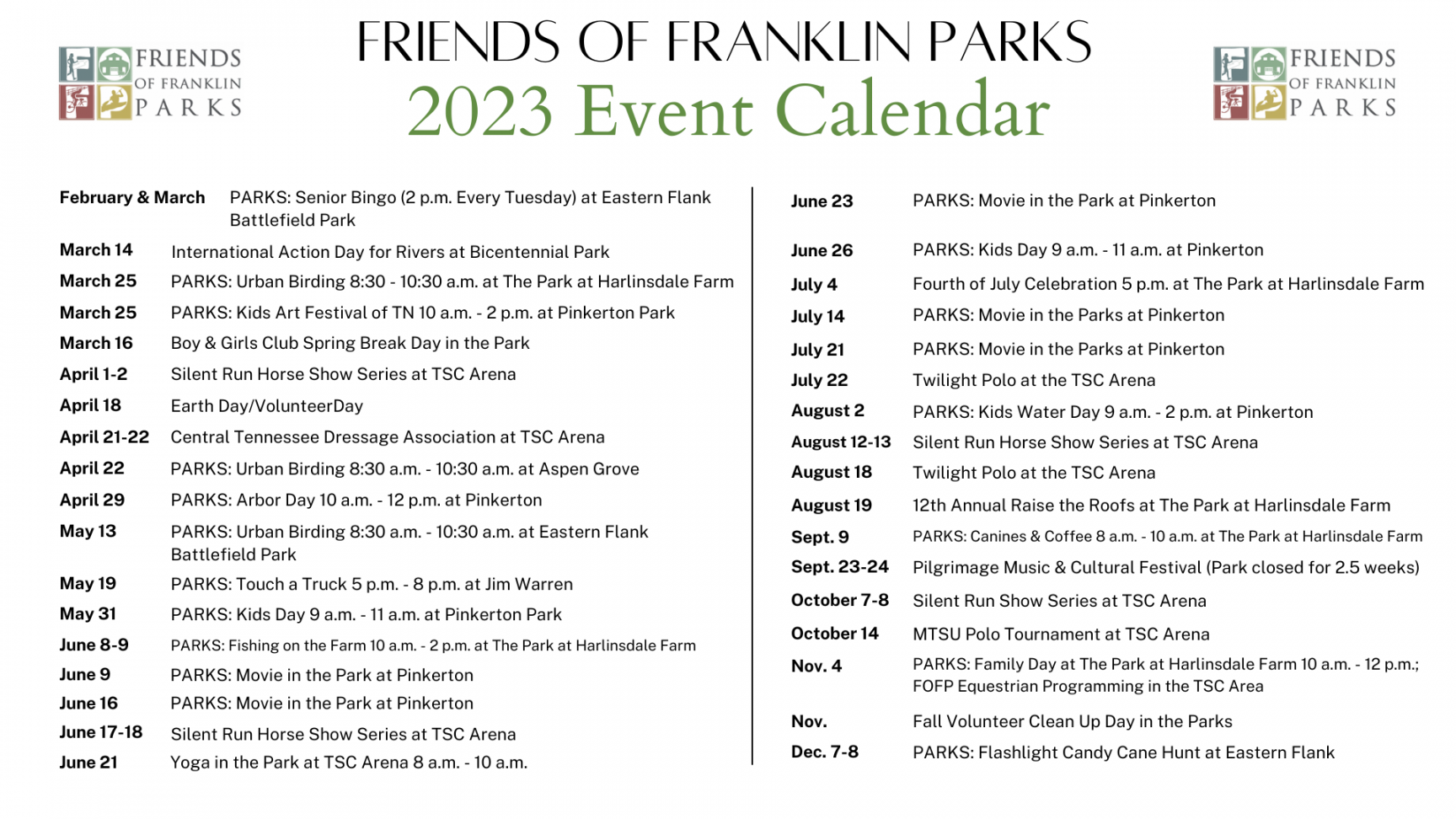 Upcoming Events — Friends of Franklin Parks