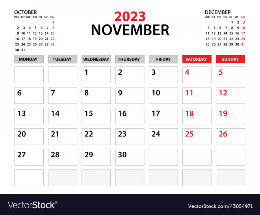 Calendar  template - november year Royalty Free Vector
