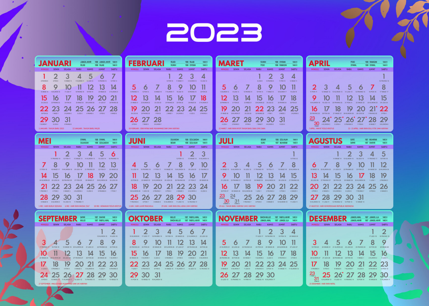 Design Calendar for , Complete Indonesian National Holidays