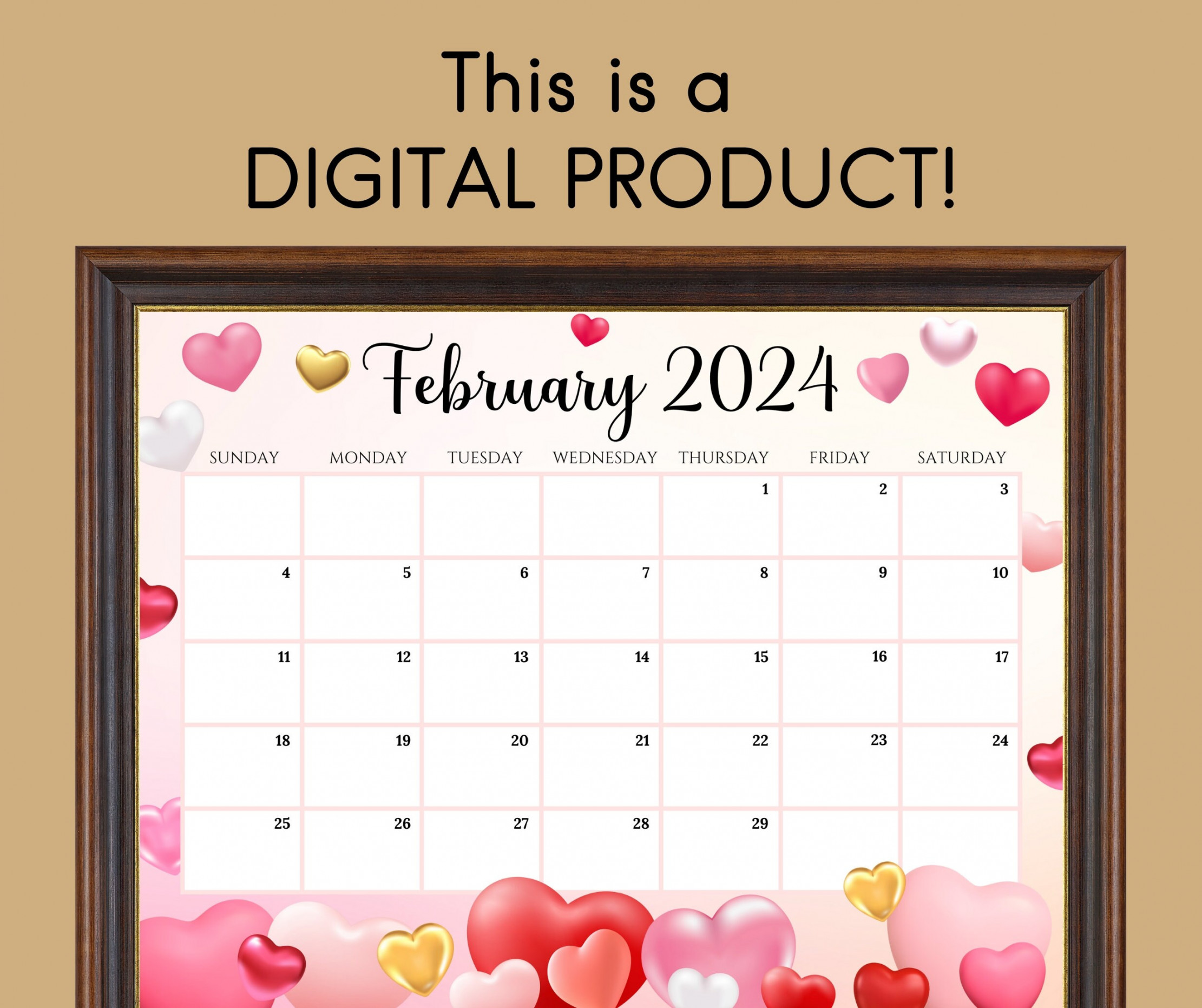 EDITABLE February  Calendar Sweet Valentine With Pink - Etsy