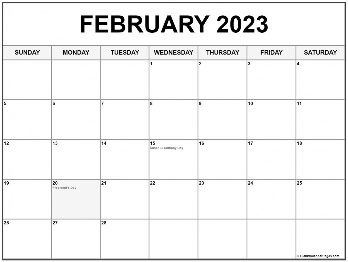 February  with holidays calendar