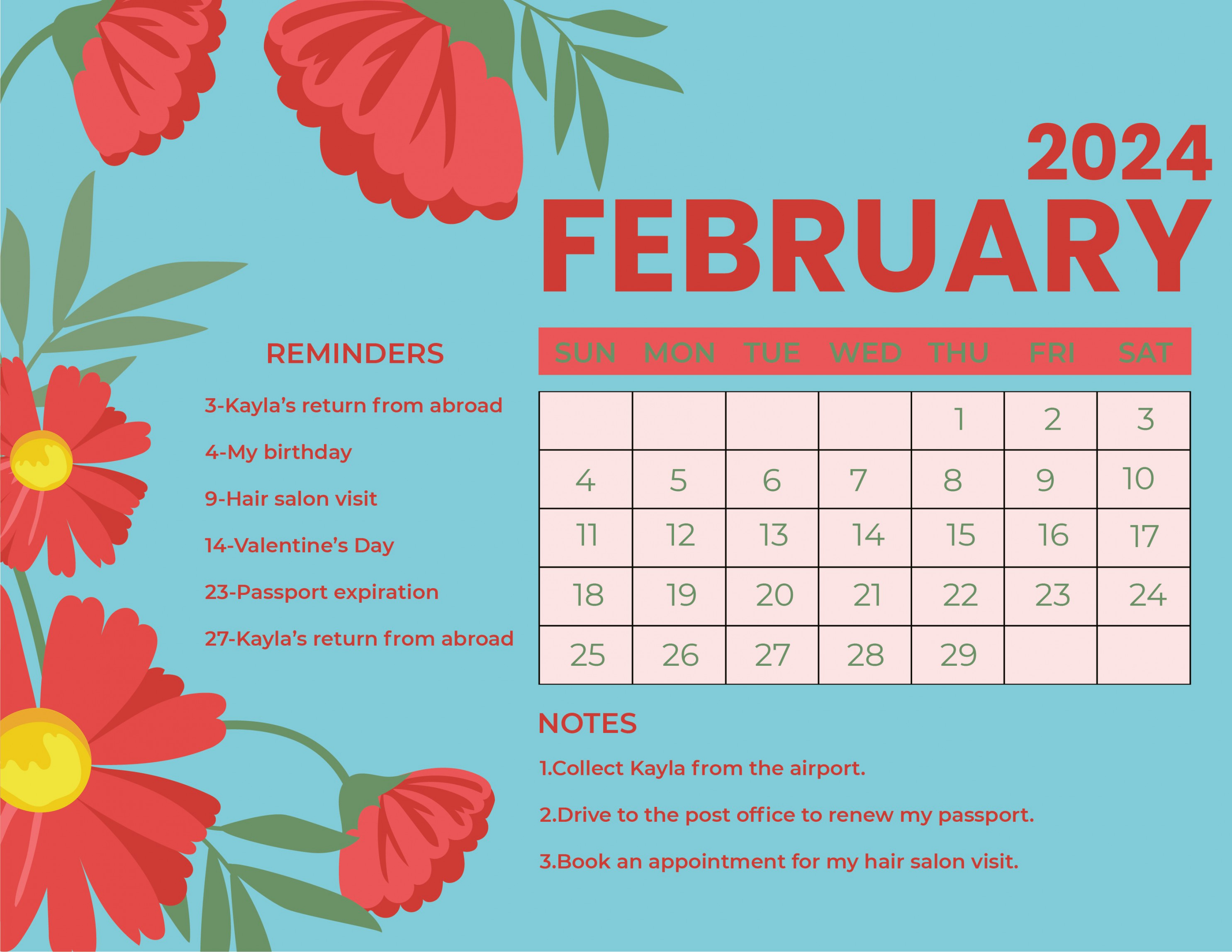 Floral February  Calendar - Download in Word, Illustrator, EPS