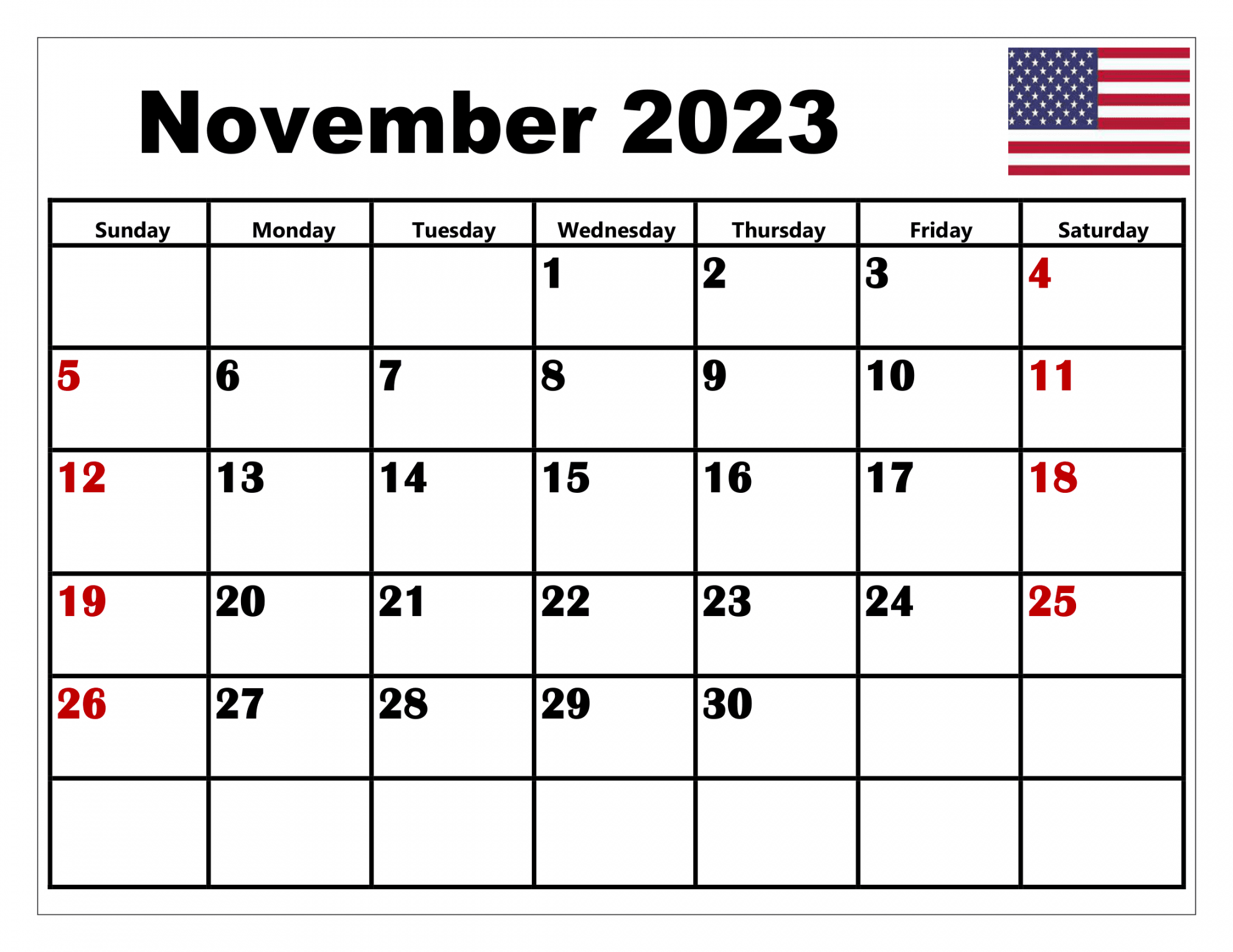 free november calendar printable pdf with holidays templates