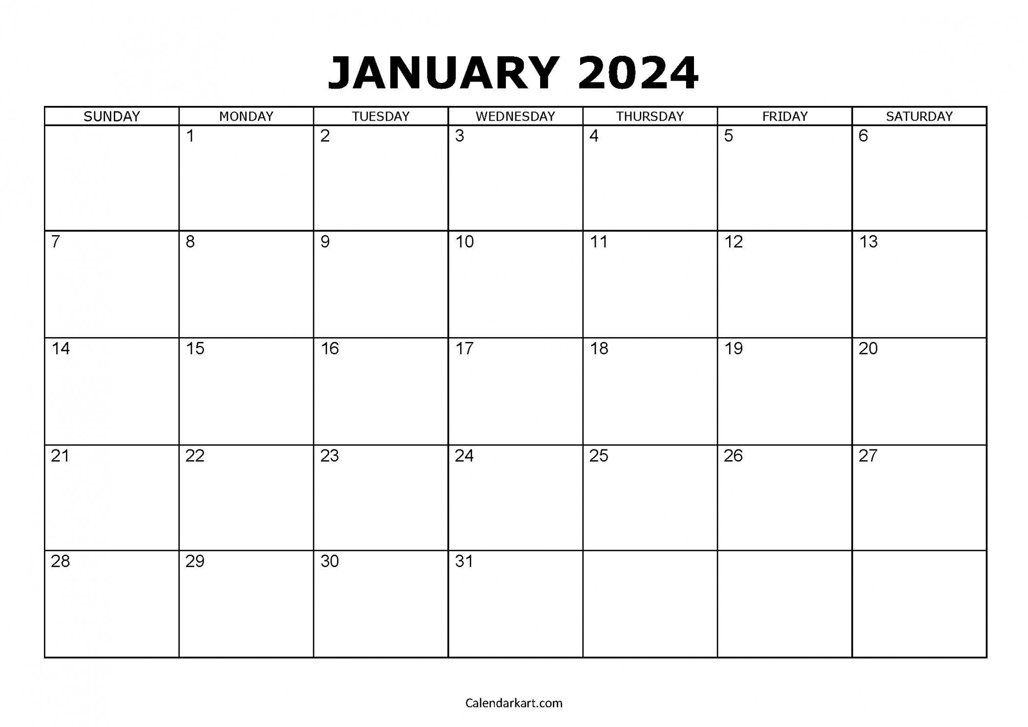 Free Printable January  Calendars - CalendarKart