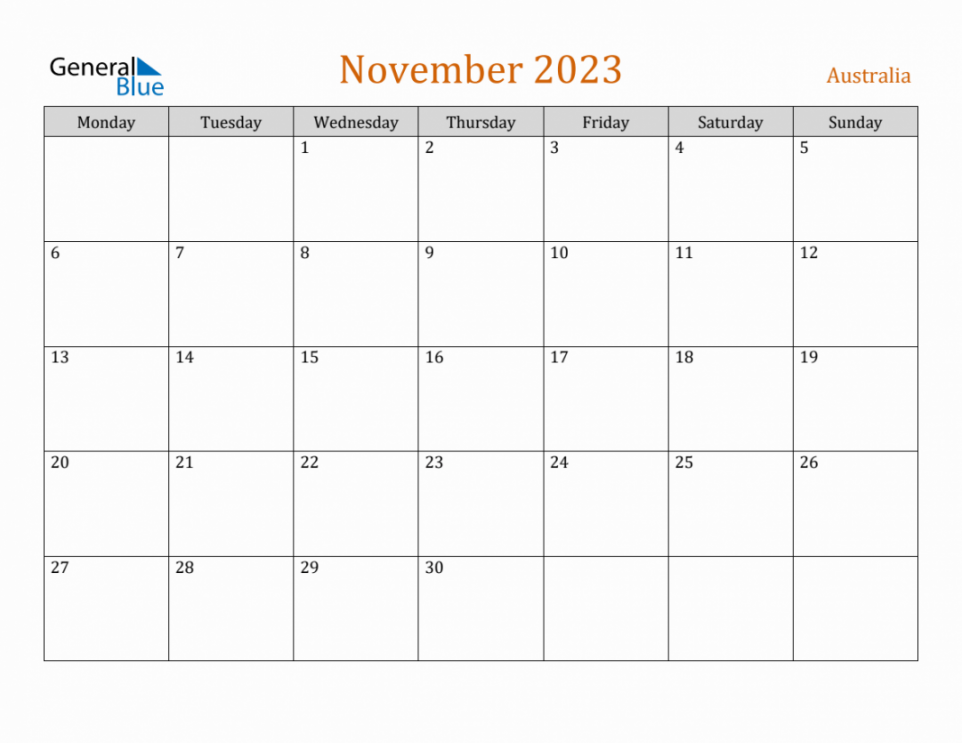 General Blue Calendar November  in   November calendar